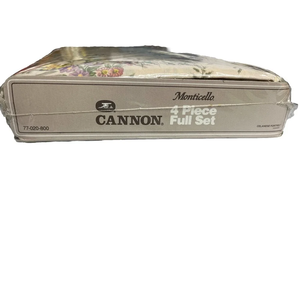 Vtg Cannon Monticello Elisa 4‎ Pc Full Sheet Set Flowers Flat Fitted Pillowcase
